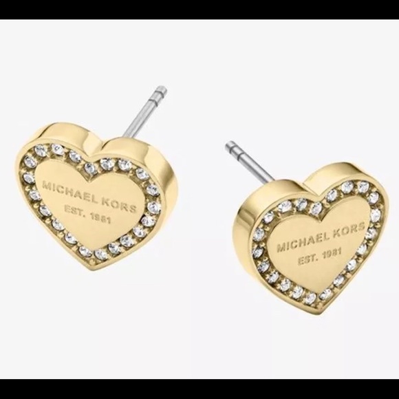 😍Gold Michael Kors Logo Crystal Stud Earrings😍 - Picture 3 of 8